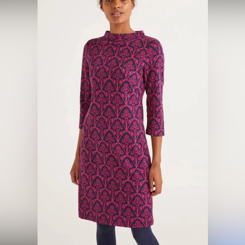 Boden Vibrant Pink and Dark Blue Patterned Dress